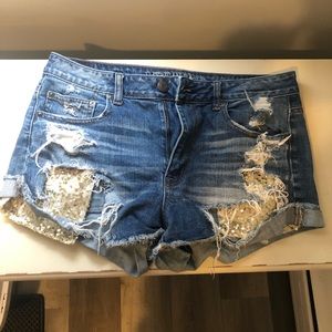 Hi-Rise Festival jean shorts with sequin pockets